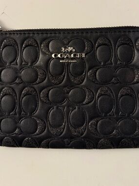 Coach Black Embossed Signature Wristlet Pouch
